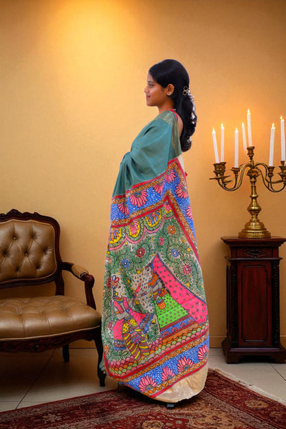 Radhe Krishna Madhubani Steple Silk Saree