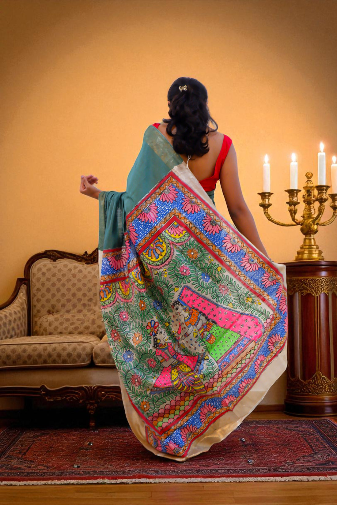 Radhe Krishna Madhubani Steple Silk Saree