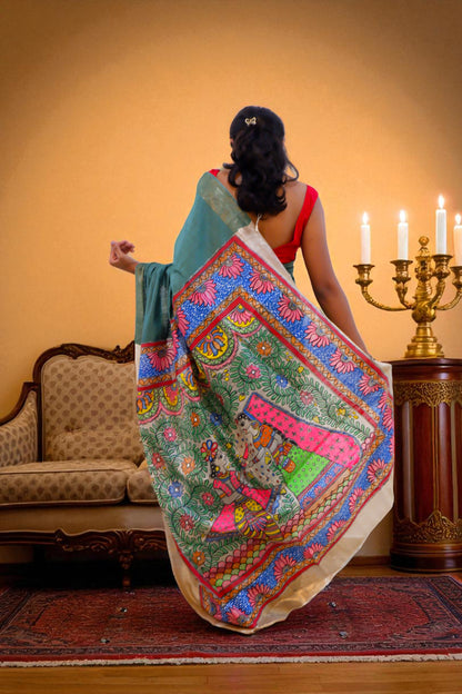 Radhe Krishna Madhubani Steple Silk Saree