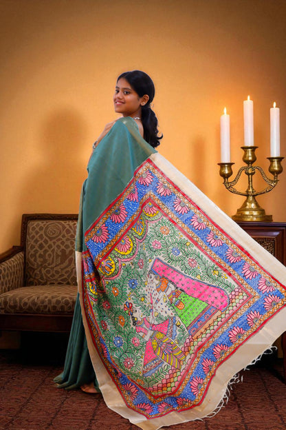 Radhe Krishna Madhubani Steple Silk Saree