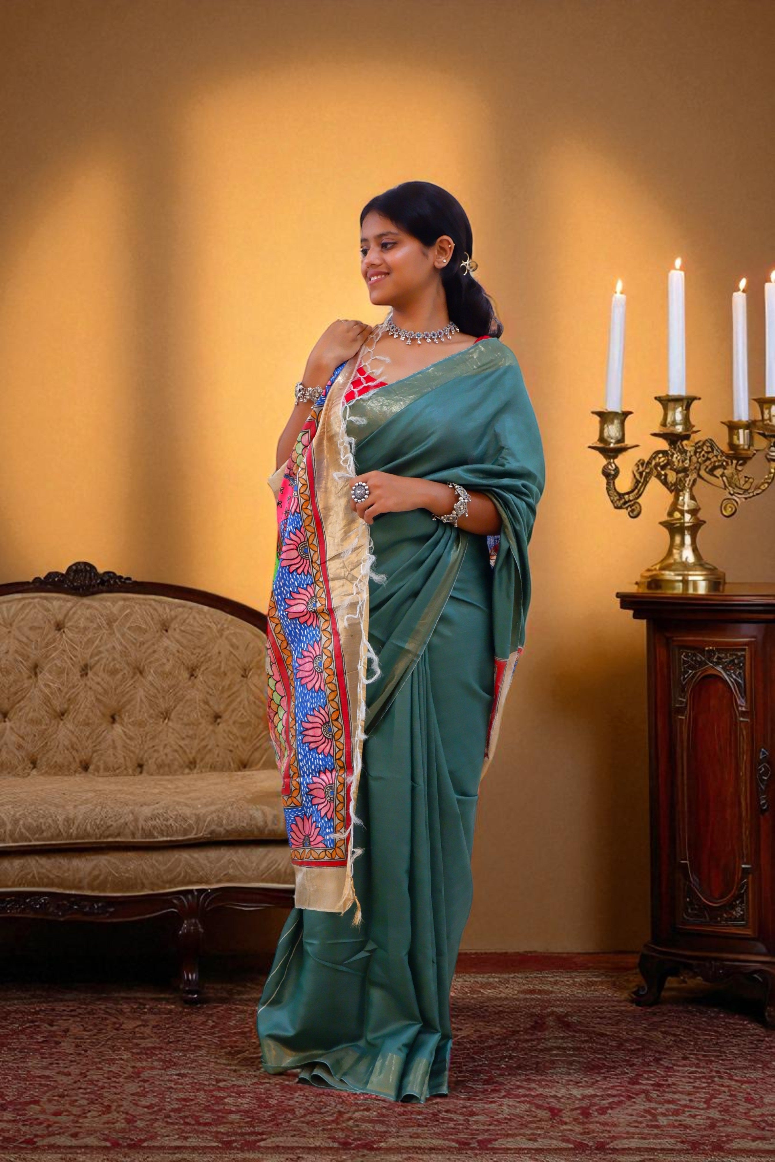 Radhe Krishna Madhubani Steple Silk Saree