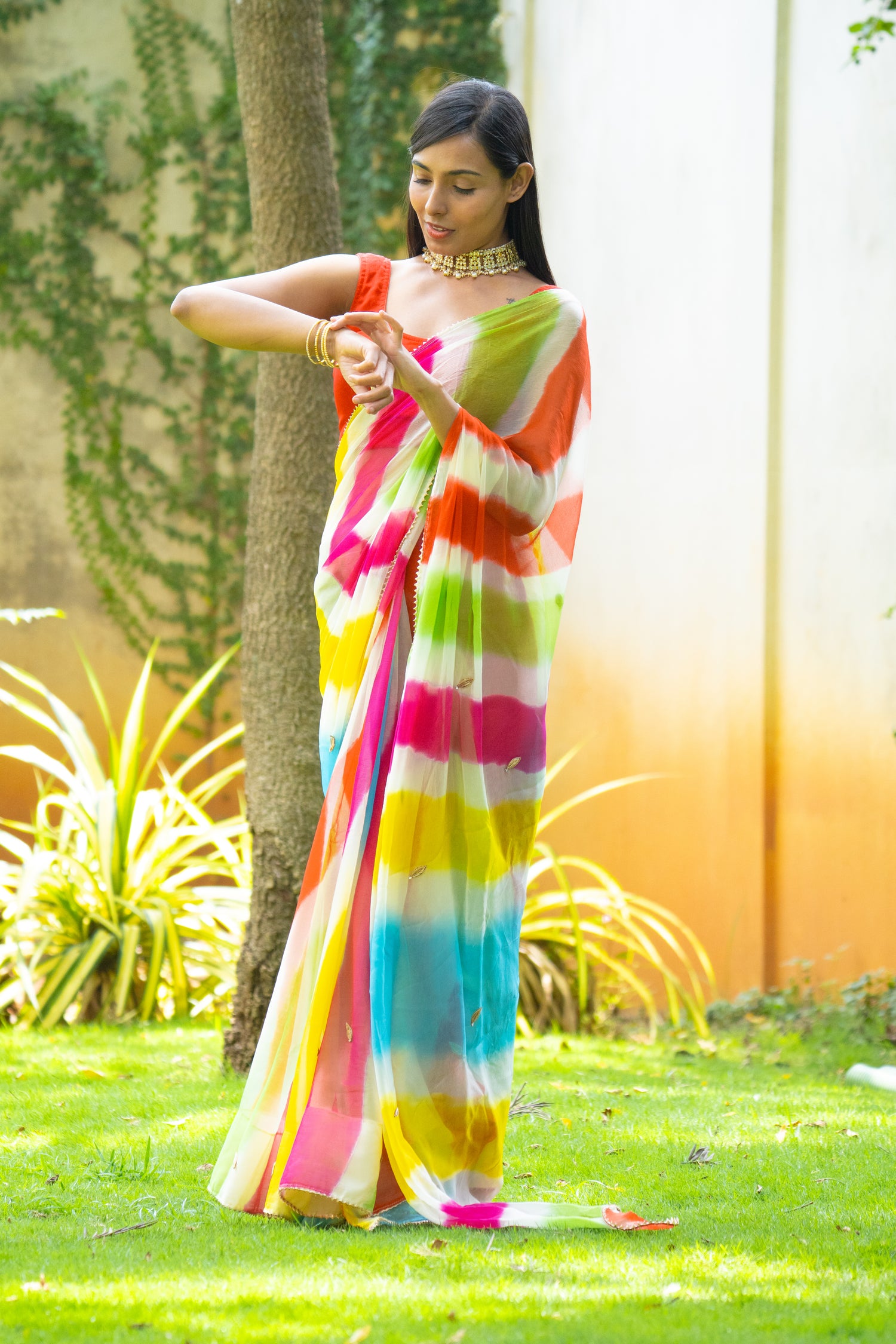 Rainbow Mirage Vibrant Leheriya Chiffon Saree