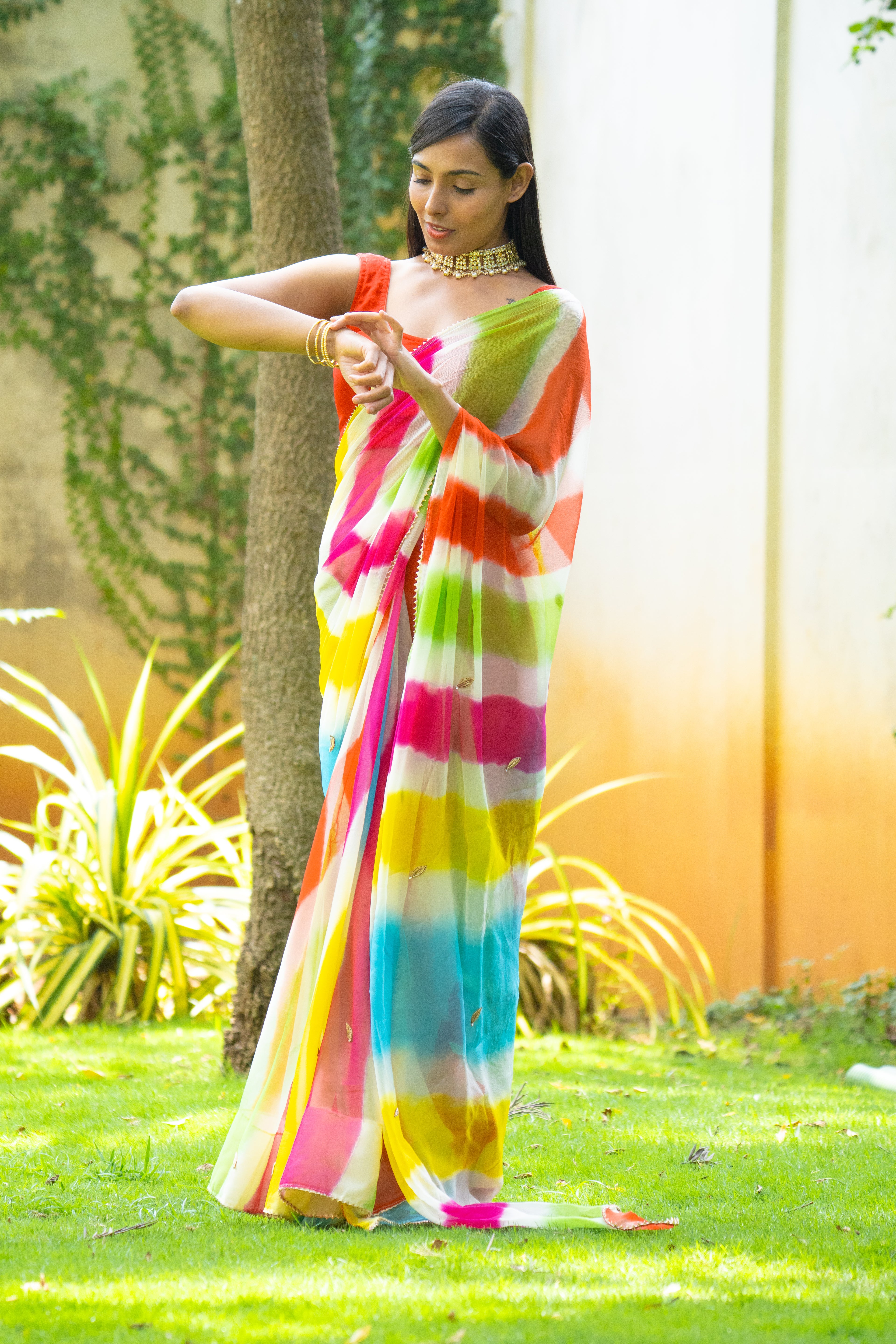 Rainbow Mirage Vibrant Leheriya Chiffon Saree