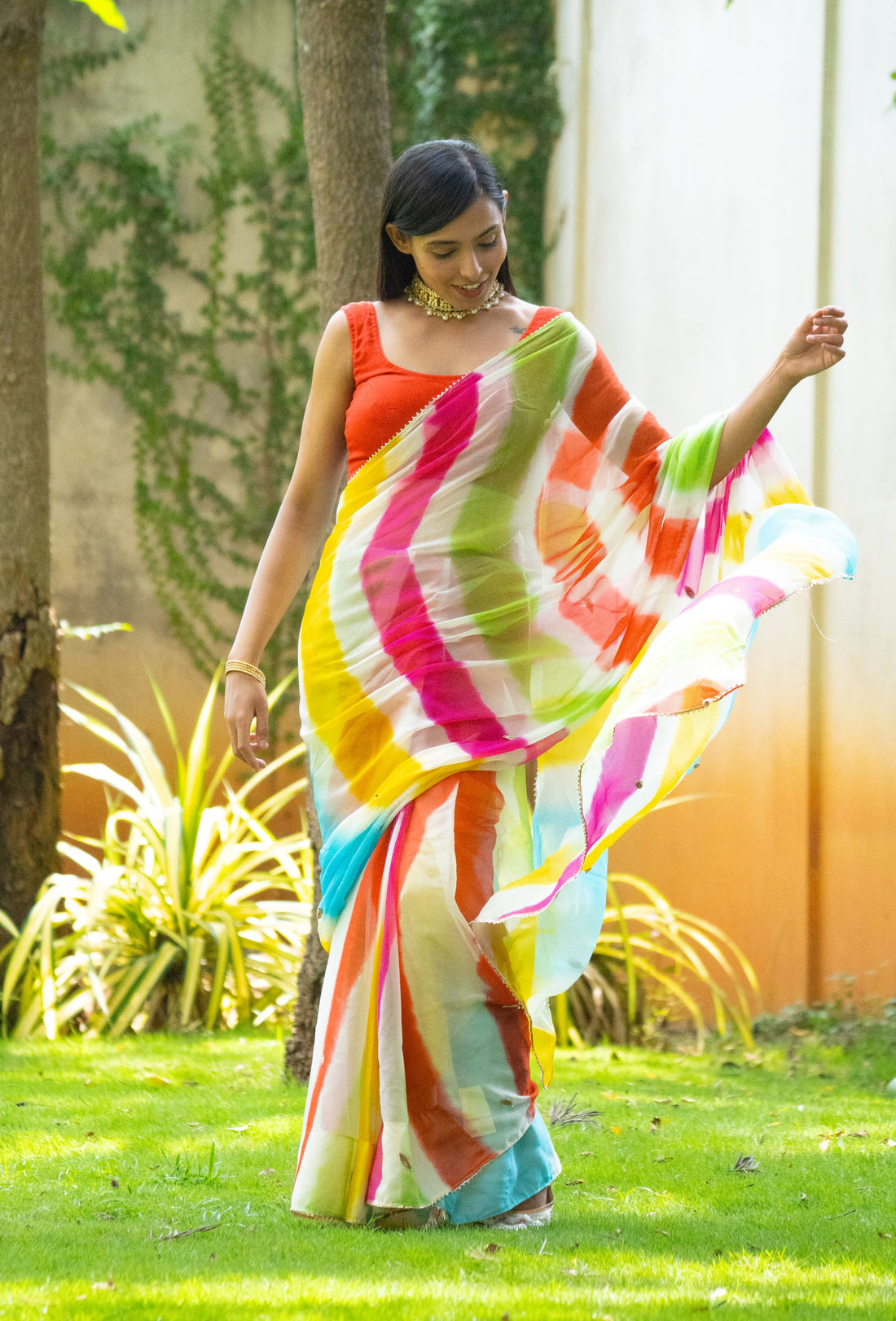 Rainbow Mirage Vibrant Leheriya Chiffon Saree