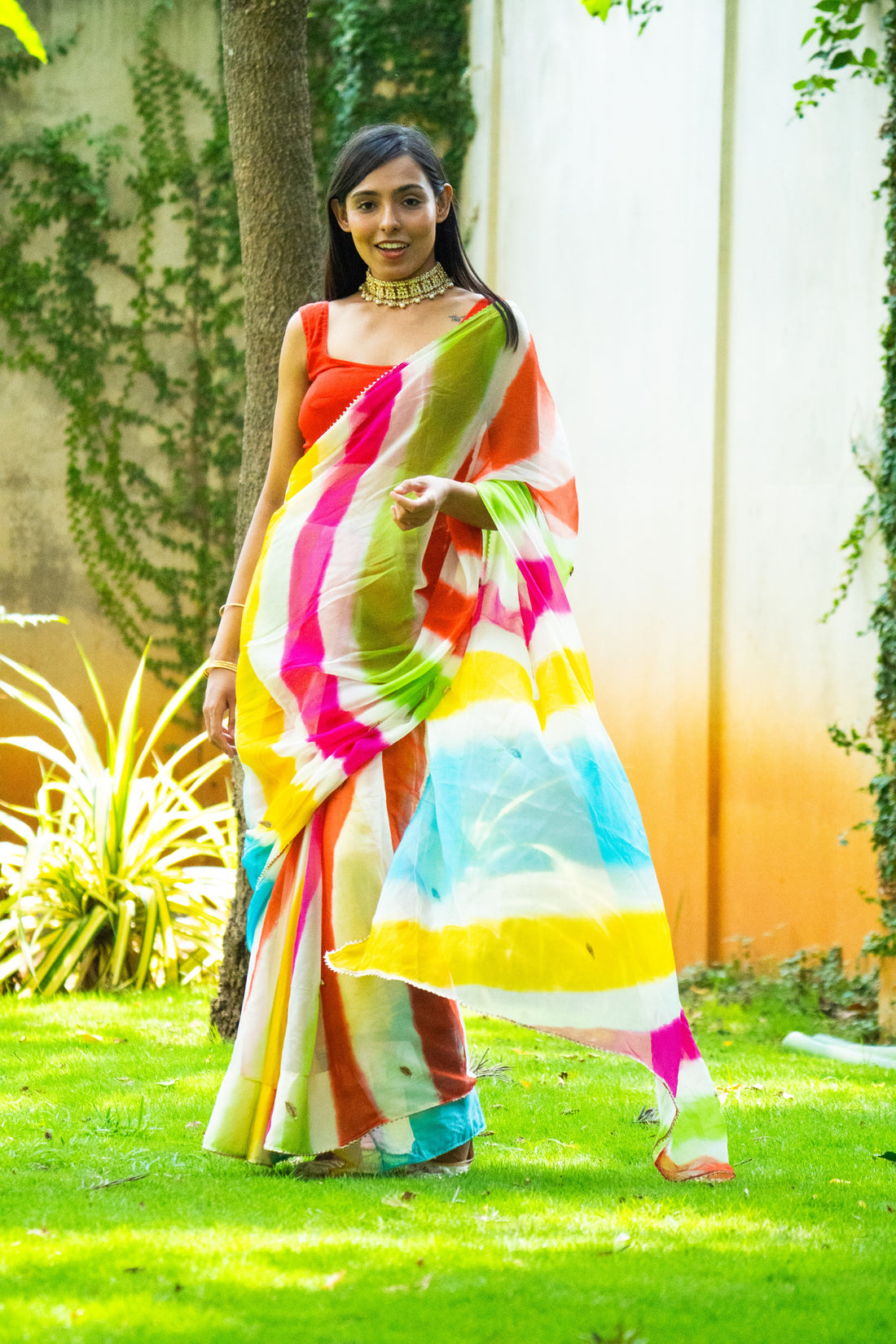 Rainbow Mirage Vibrant Leheriya Chiffon Saree