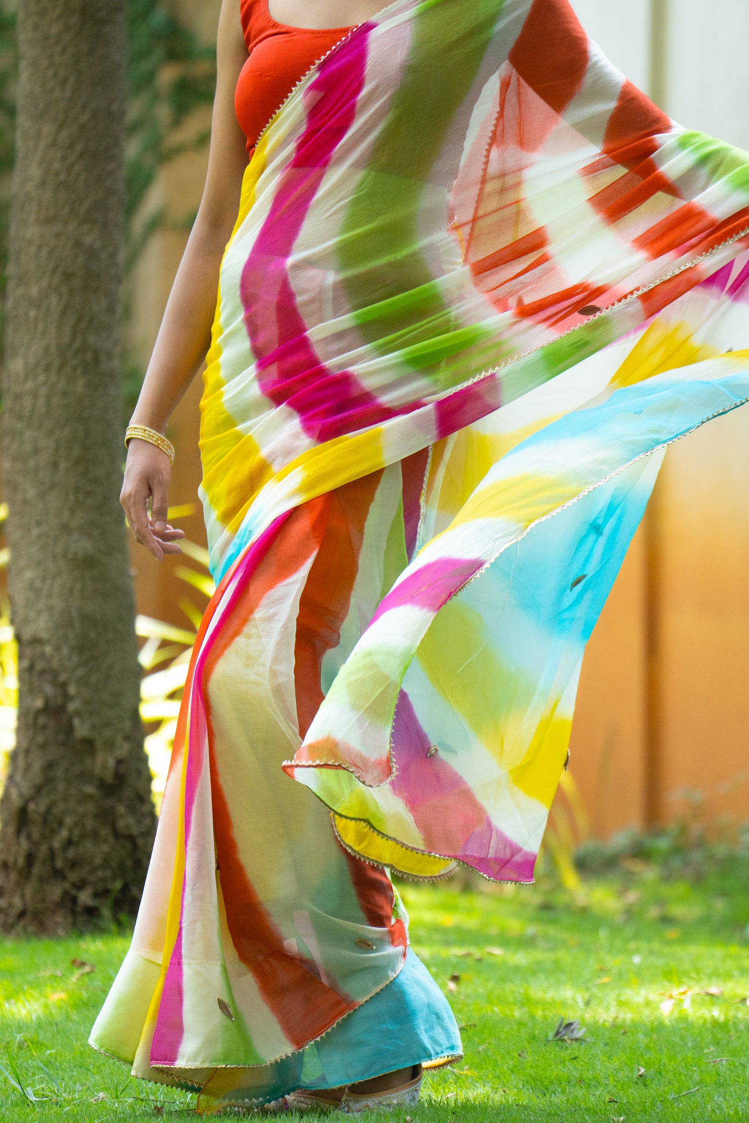 Rainbow Mirage Vibrant Leheriya Chiffon Saree