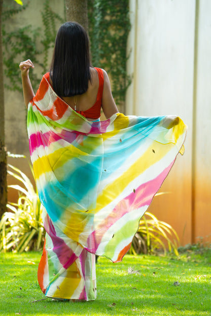 Rainbow Mirage Vibrant Leheriya Chiffon Saree