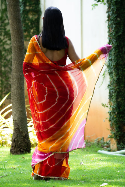 Sunset Glow Leheriya Chiffon Saree