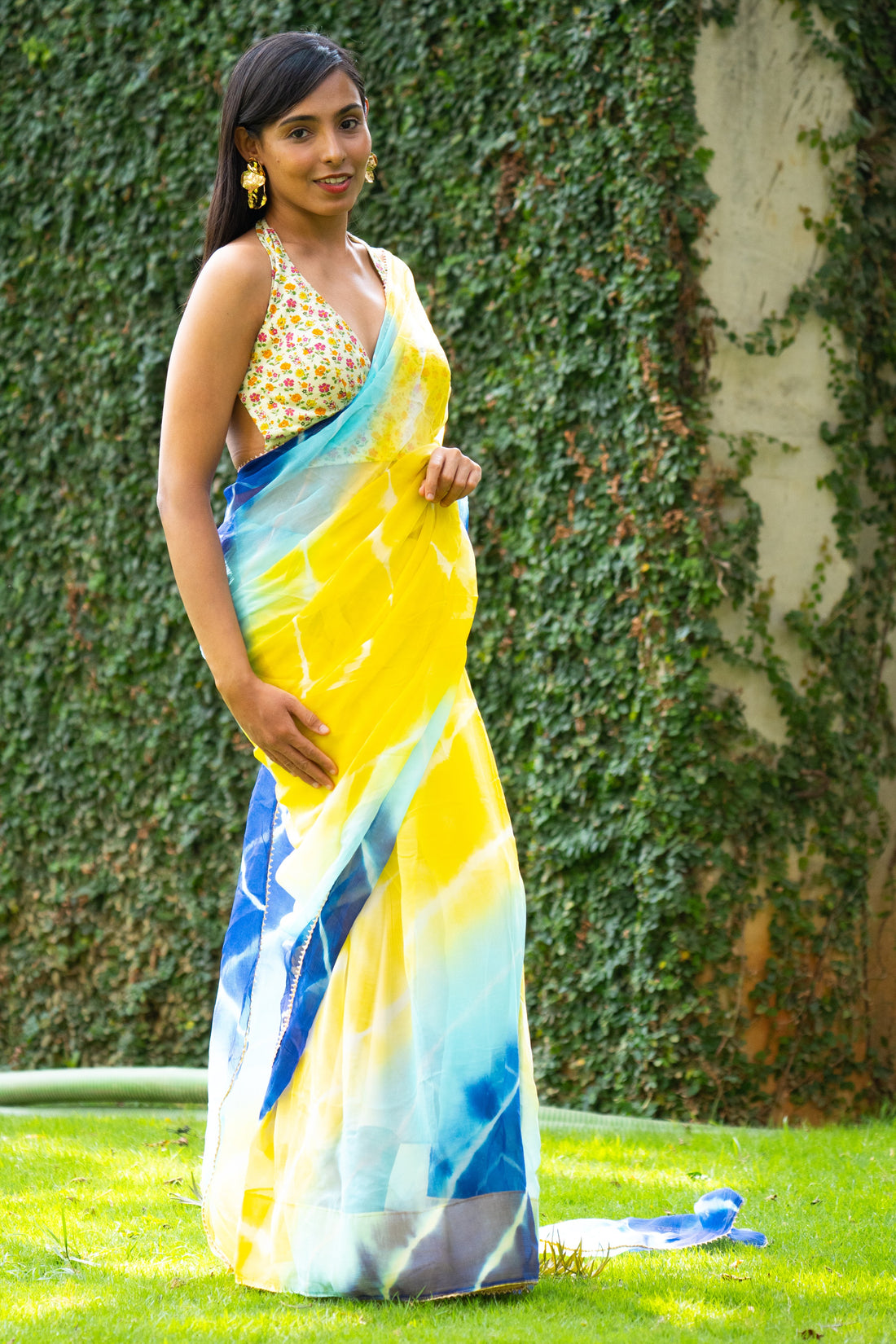 Ocean Breeze Teal Leheriya Chiffon Saree
