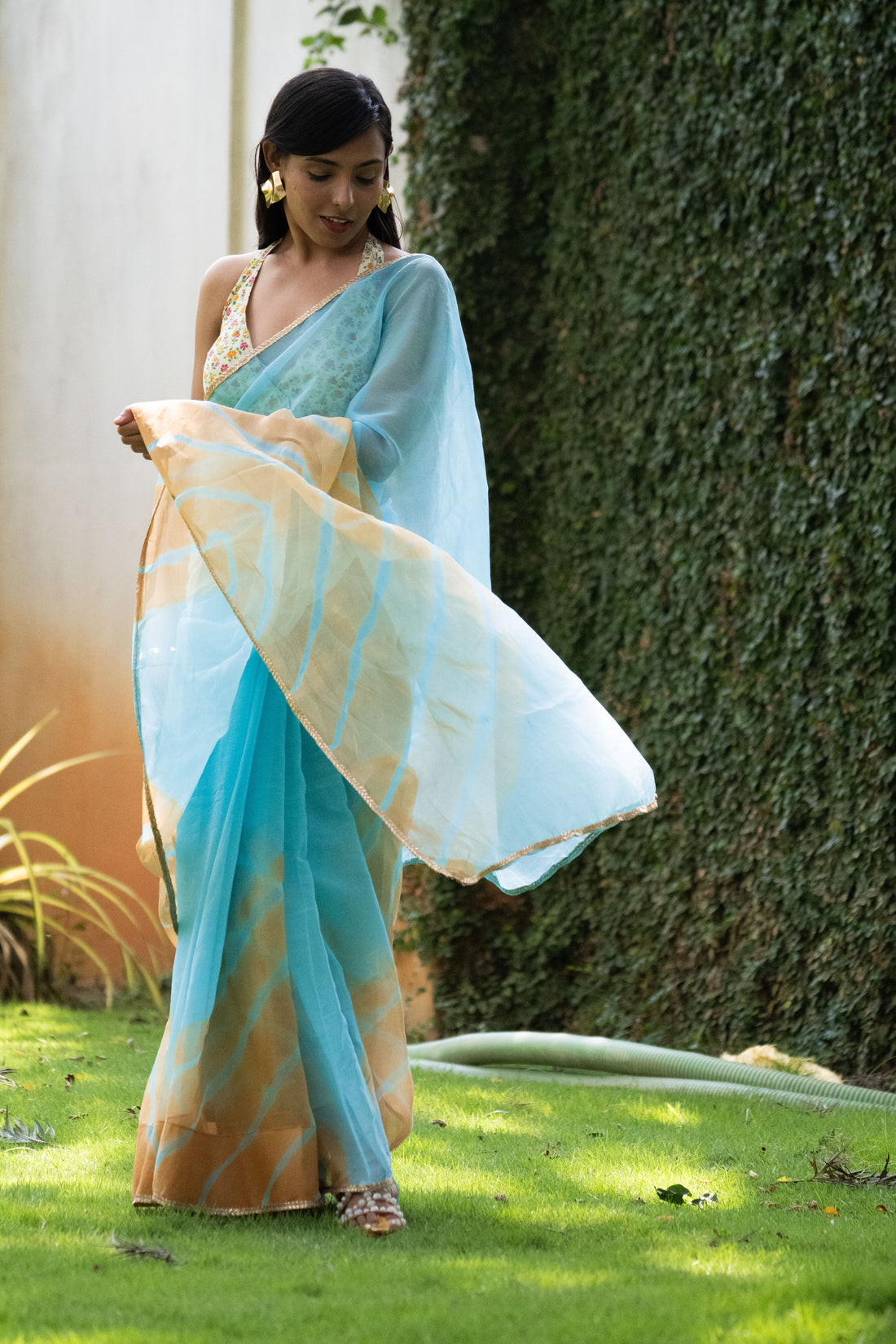 Azure Bliss Sky Leheriya Chiffon Saree