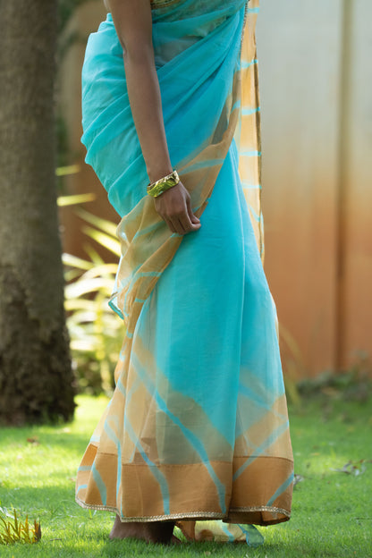 Azure Bliss Sky Leheriya Chiffon Saree