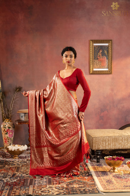 Crimson Majesty Brocade Banarasi Saree