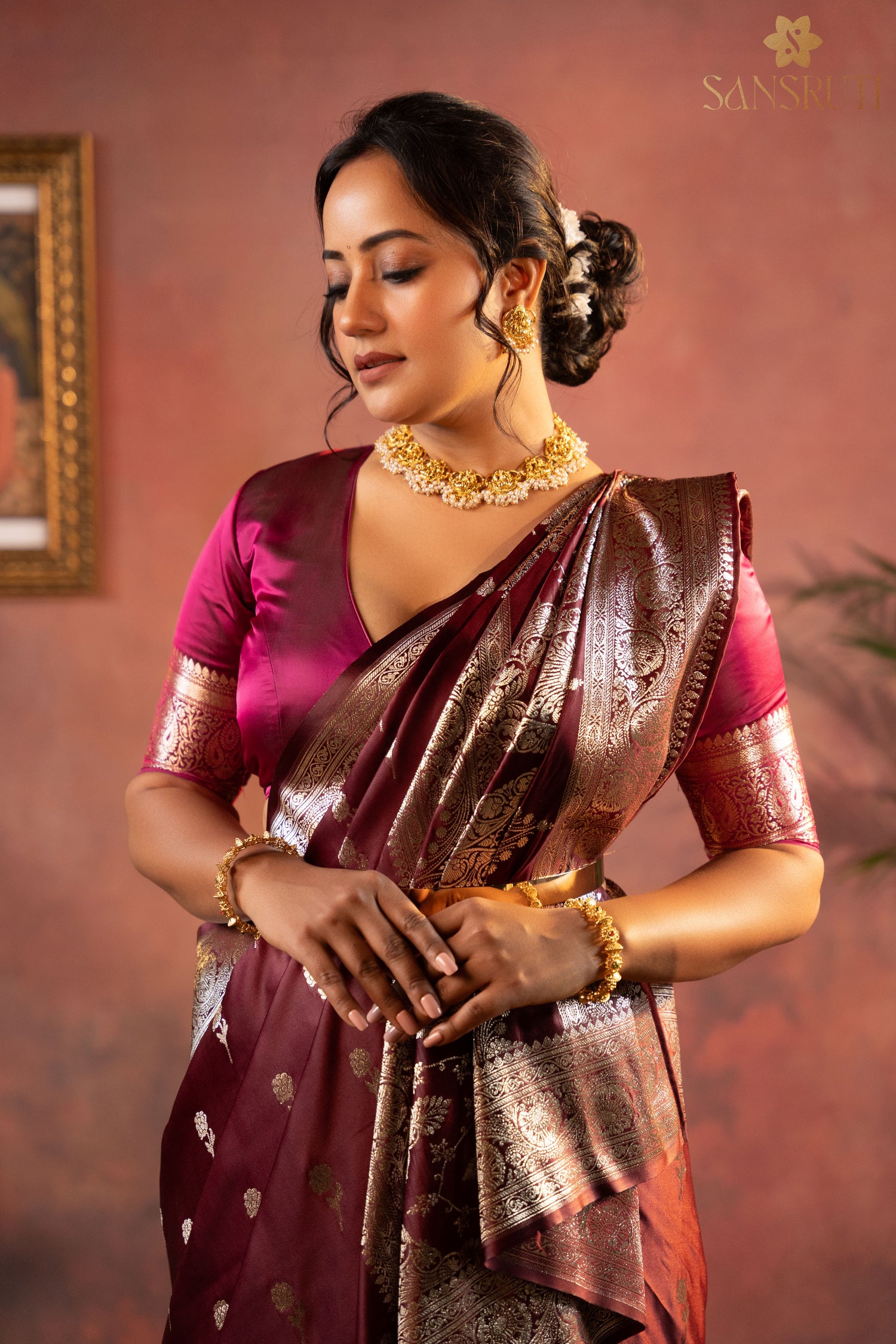 Royal Bloom Floral Banarasi Saree