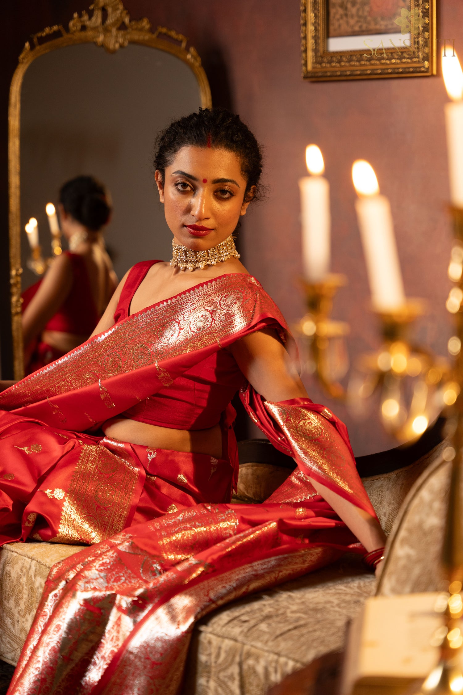 Scarlet Blooms Floral Banarasi Saree