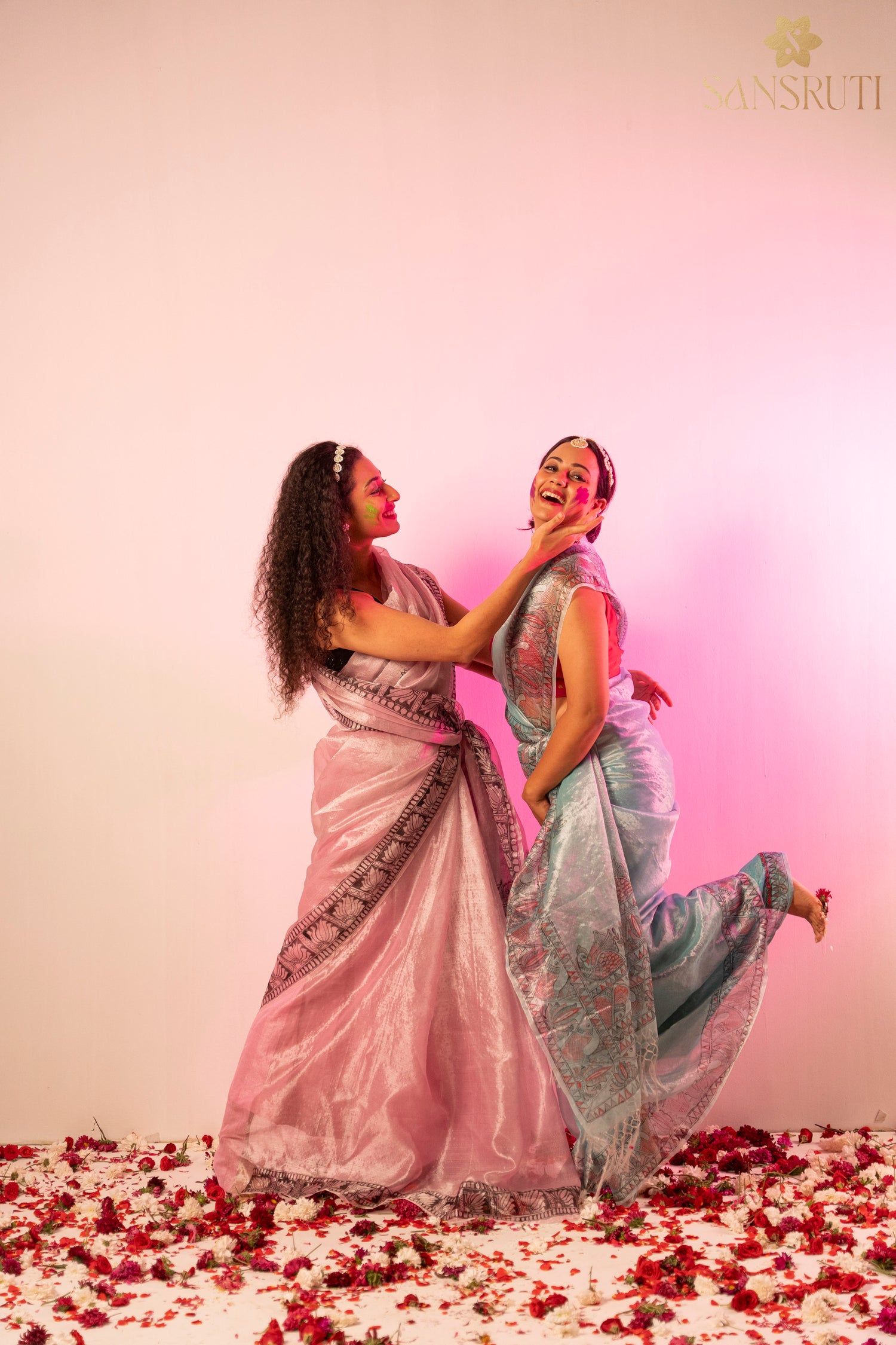 Morning sky organza madhubani saree