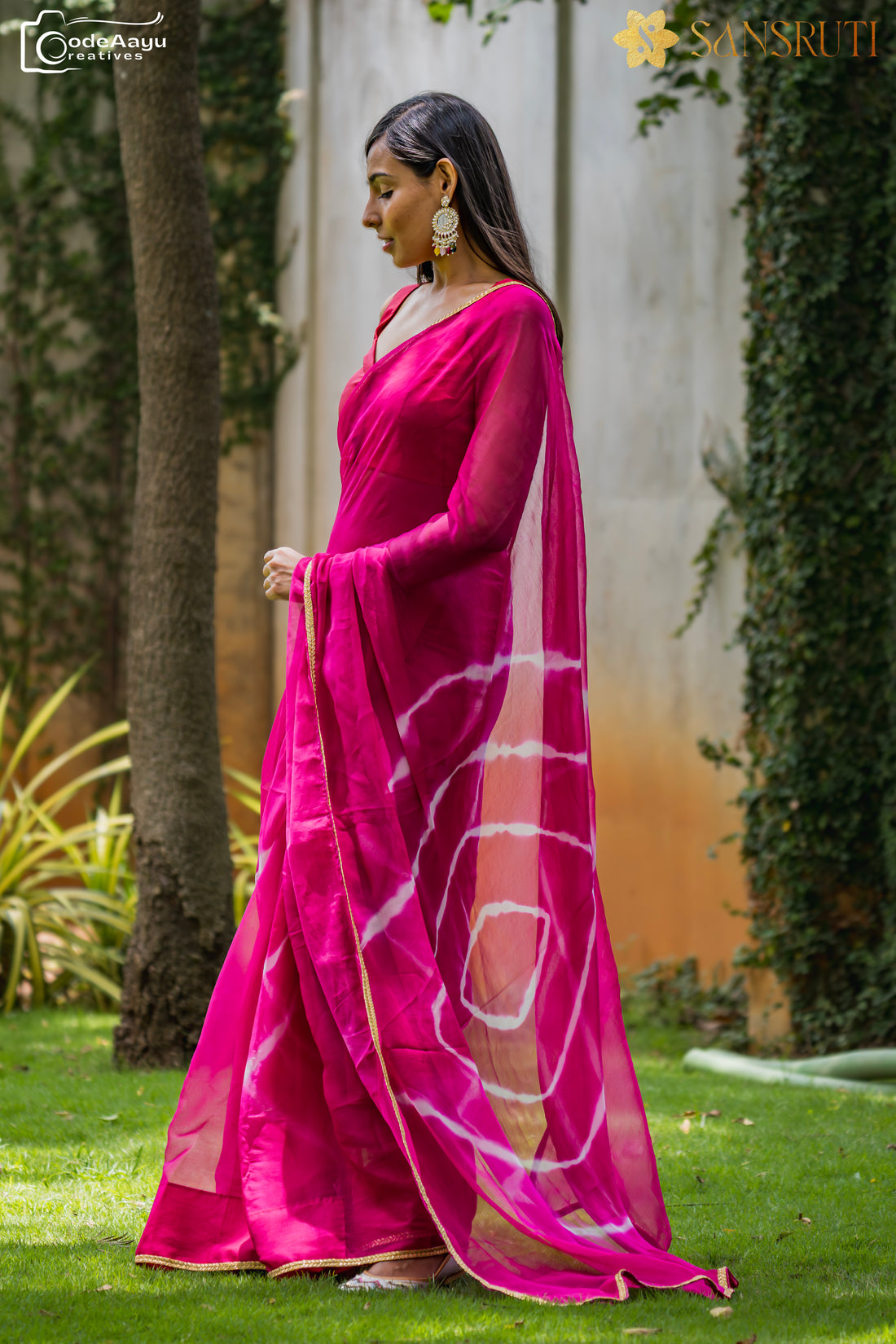 Rosy Whisper Leheriya Chiffon Saree