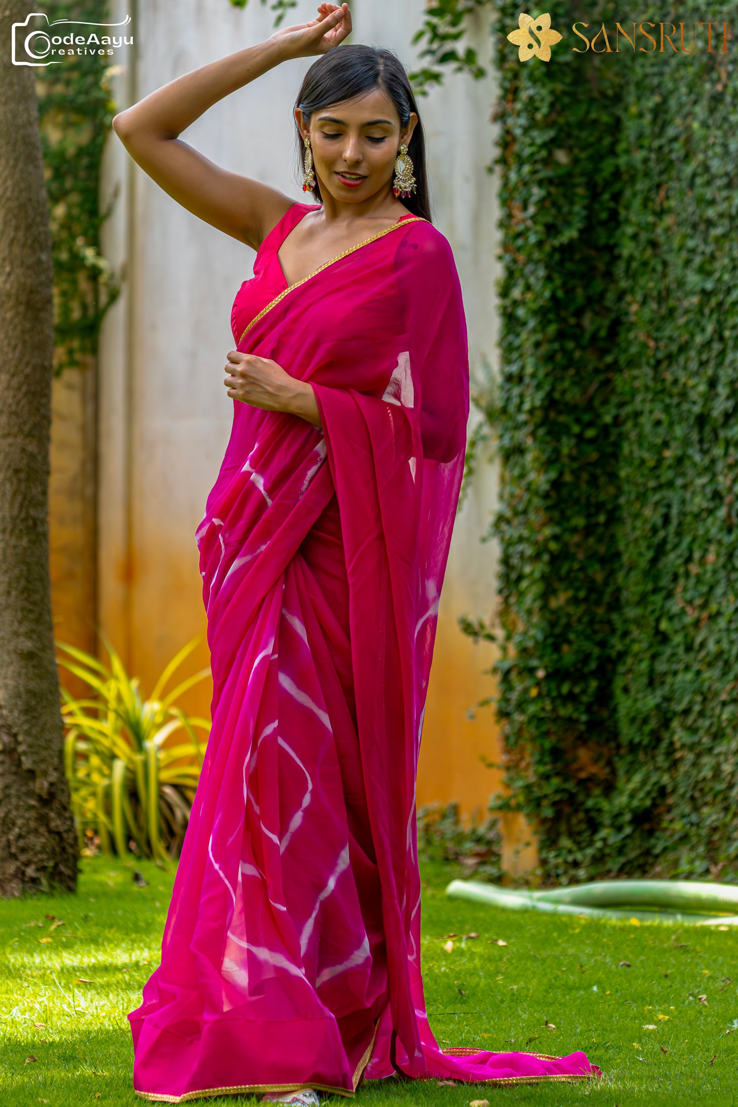 Rosy Whisper Leheriya Chiffon Saree