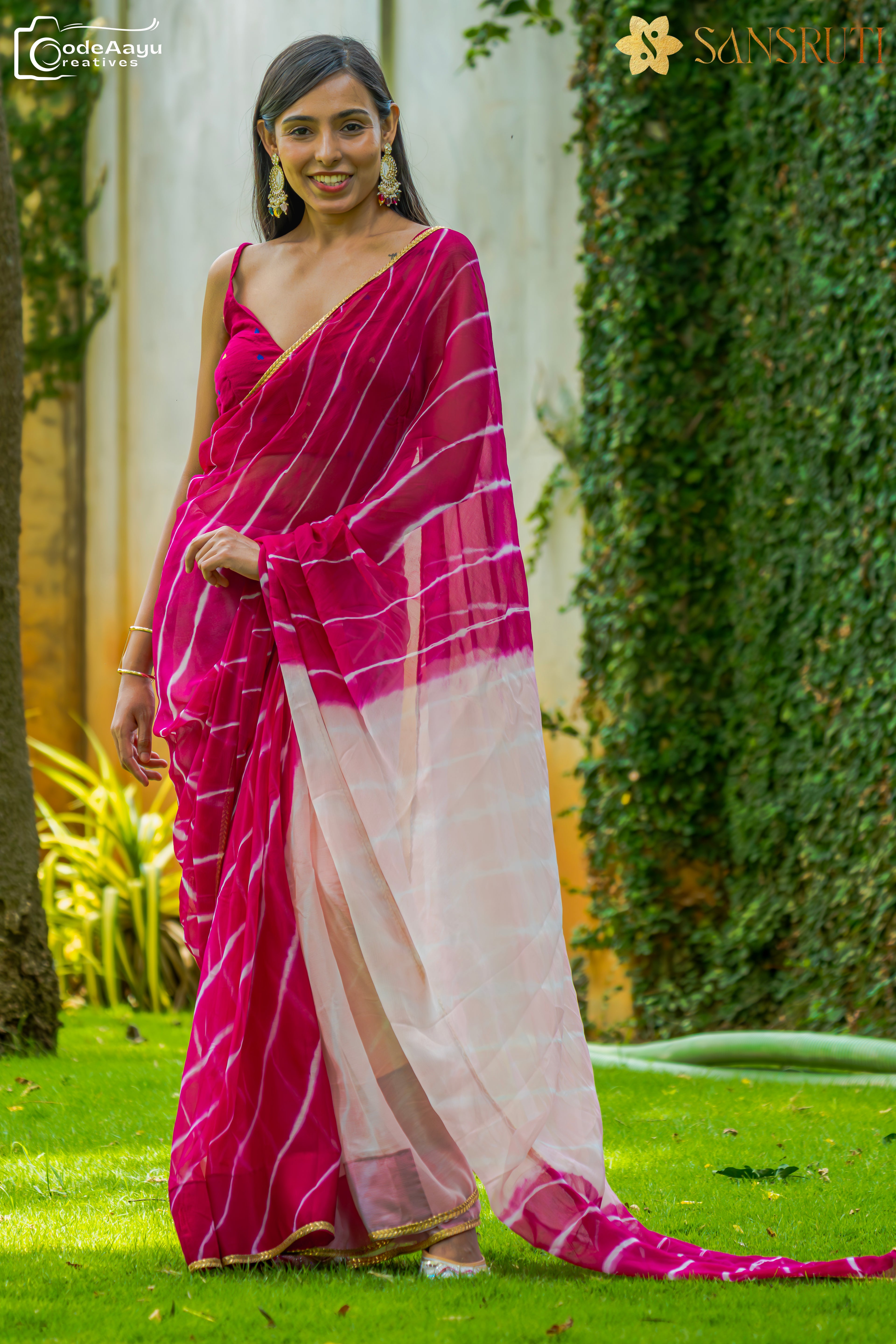 Peach Sunset Blush Leheriya Chiffon Saree