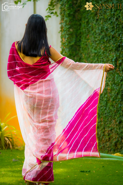 Peach Sunset Blush Leheriya Chiffon Saree