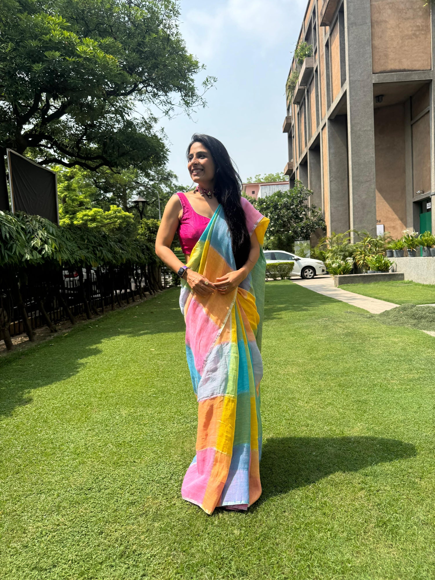 Sunlit Pastel Gamcha Linen Saree