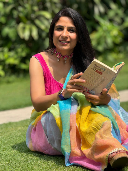 Sunlit Pastel Gamcha Linen Saree