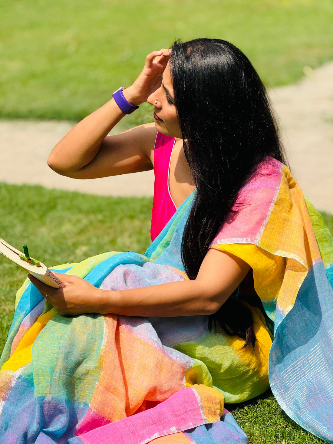 Sunlit Pastel Gamcha Linen Saree