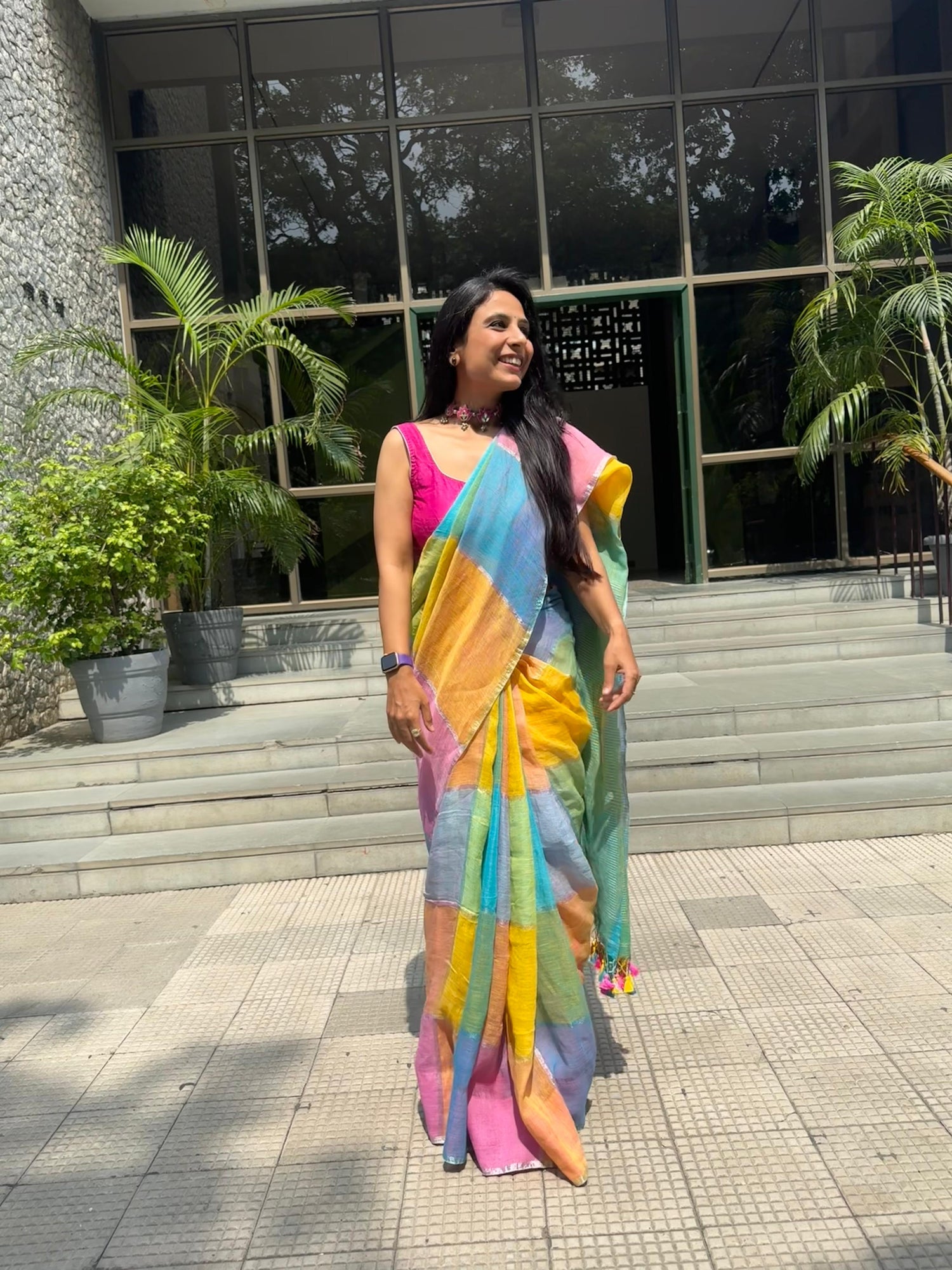 Sunlit Pastel Gamcha Linen Saree