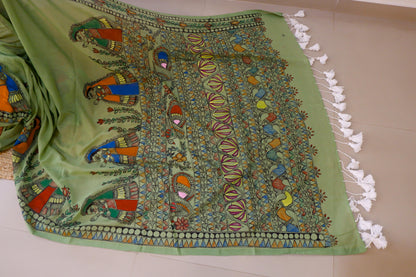 Emerald Bloom Madhubani Saree