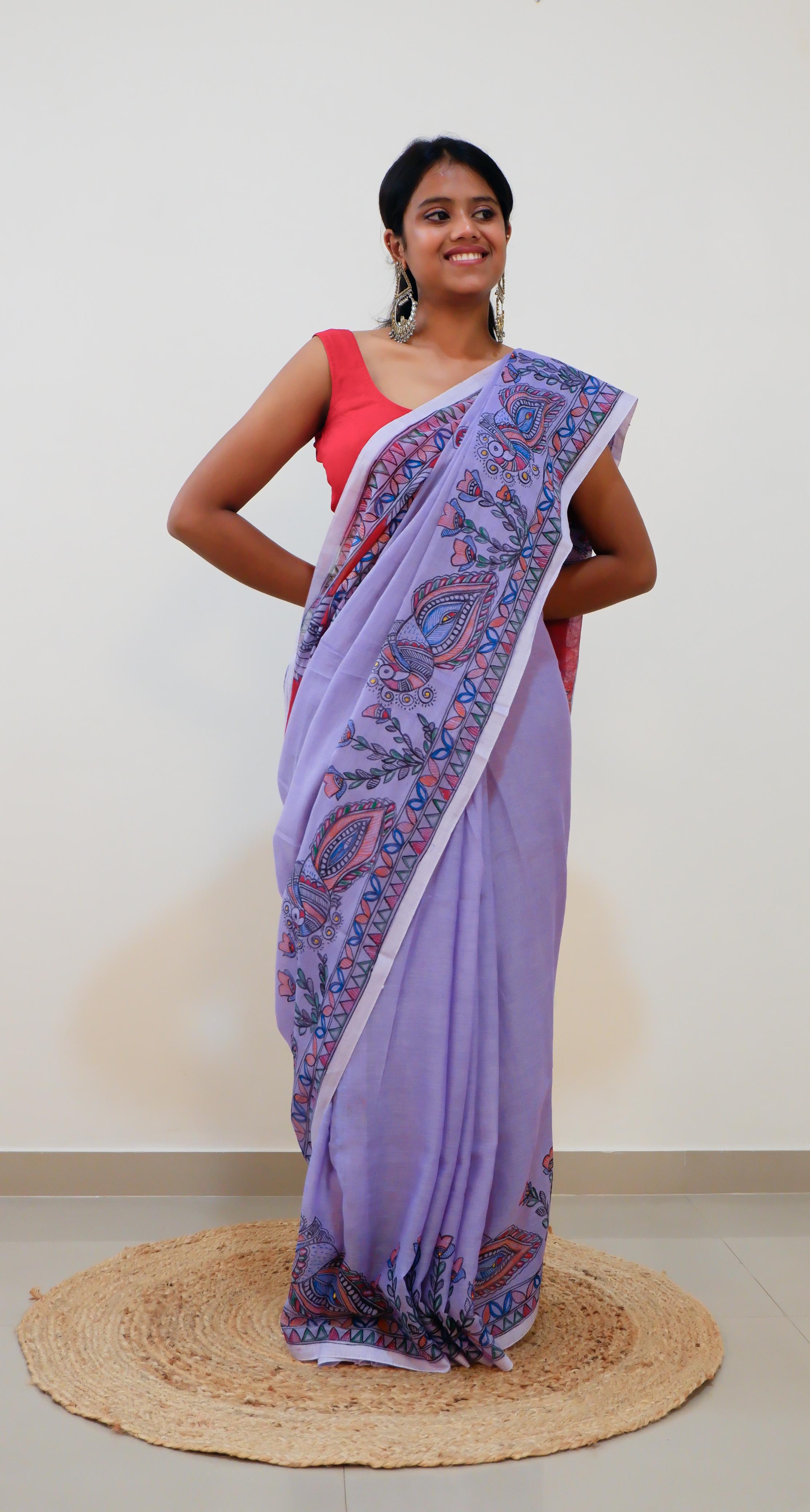 Twilight Bloom Madhubani Saree