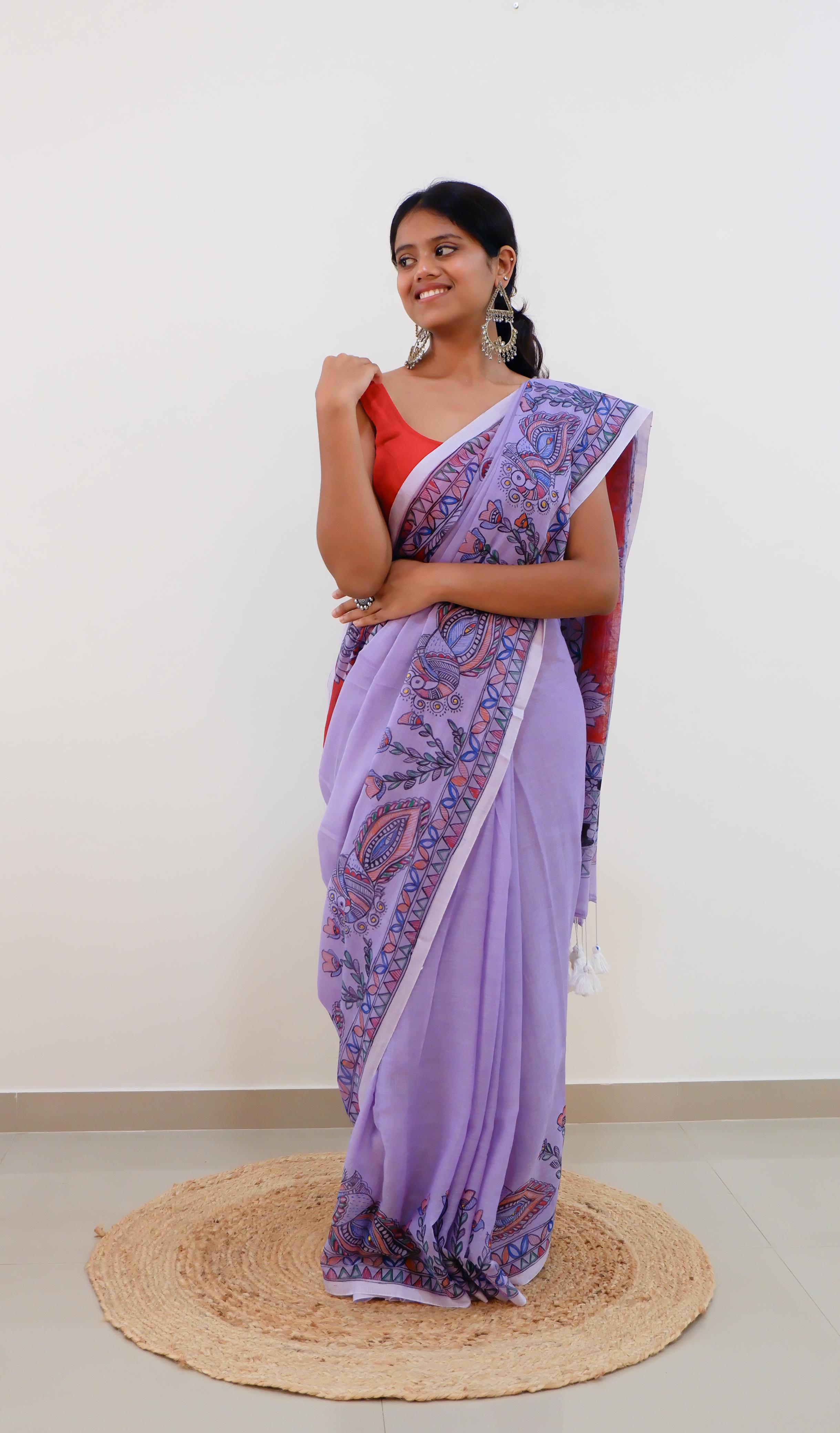 Twilight Bloom Madhubani Saree