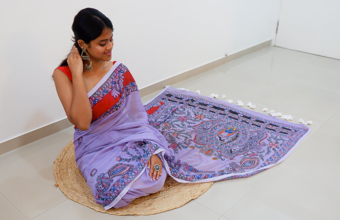 Twilight Bloom Madhubani Saree