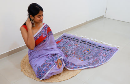 Twilight Bloom Madhubani Saree