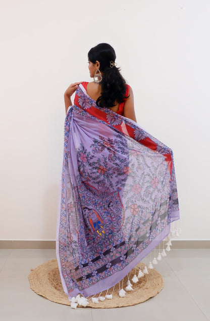 Twilight Bloom Madhubani Saree